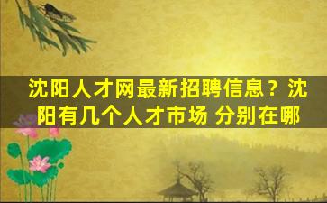 沈阳人才网最新招聘信息？沈阳有几个人才市场 分别在哪